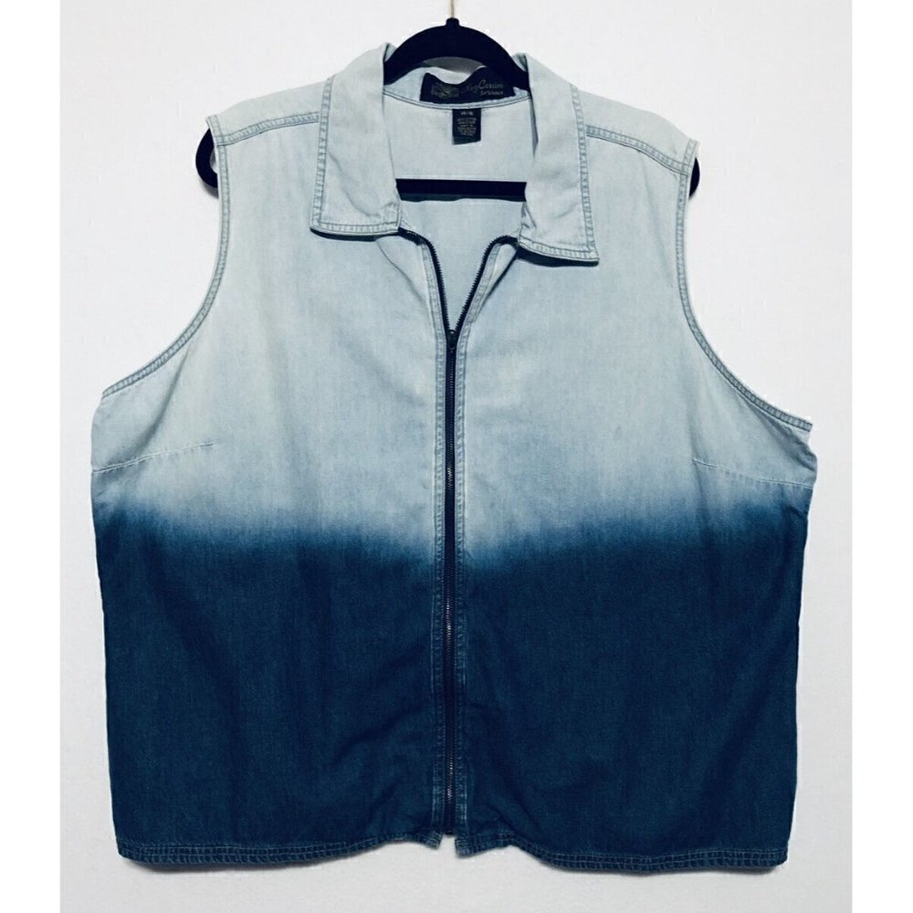 Oleg Cassini Jacket Womens Size 14/16 Dip Dyed Denim Zip Up Sleeveless Boho Y2K